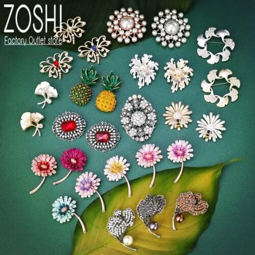 Vintage Women/Men Ginkgo Leaf Daisy Flower Pineapple Trendy Imitation Pearl Rhinestone Brooch Badge For Hat Suit Coat Decor Gift