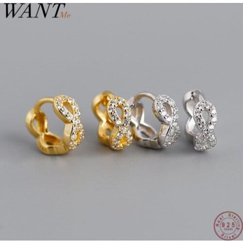 WANTME Trendy Luxury Gold Infinity Ear hoop Real 925 Sterling Silver Round Circle Stud Earrings for Women Jewelry Punk Gift 2020