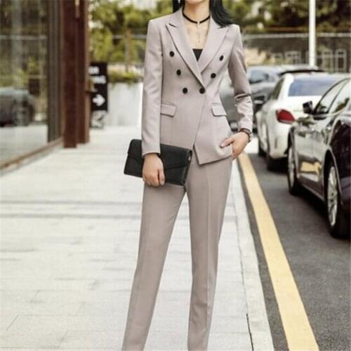 2019 Fashion Double Breasted Slim Fit Womens 2 Pieces Business Office Suits Women Formal Custom Made Tuxedo Suits Costume Femme