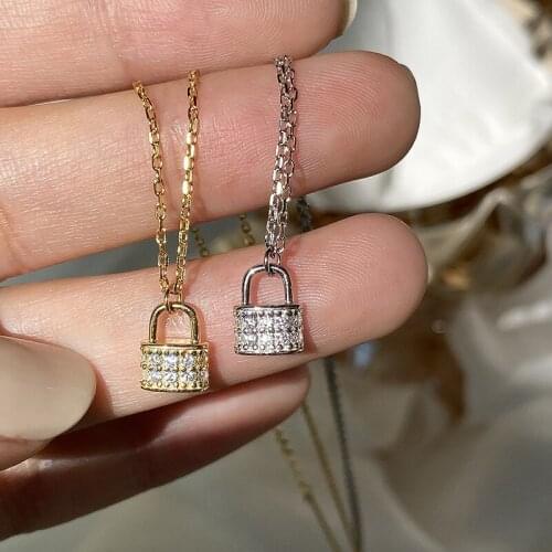 Silvology 925 Sterling Silver Full Zircon Lock Pendant Necklace for Women Chic Luxury Necklace Ladies 2021 Friendship Jewelry