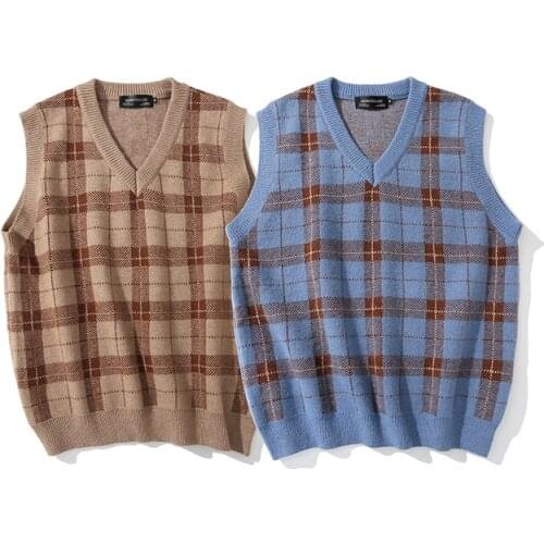 Vest Women Plaid Sueter Vintage Harajuku y2k Street-wear Casual Kawaii V-neck Sleeveless Korean-style Sweater oversize mujer