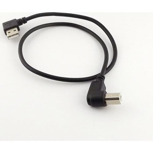1pcs USB 2.0 A Male Left Angle To USB B Male Right Angle 90° Printer Scanner Cable 50cm