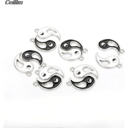 10Pcs Vintage Style Broken Enamel Taji Yin Yang Gossip Charms Pendant For Necklace Couple Best Friend Jewelry Accessories