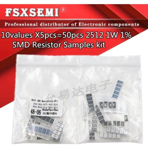 10values X5pcs=50pcs 2512 1W 1% 1R00 R500 R470 R330 R220 R200 R150 R100 R050 R010 SMD Resistor Samples kit