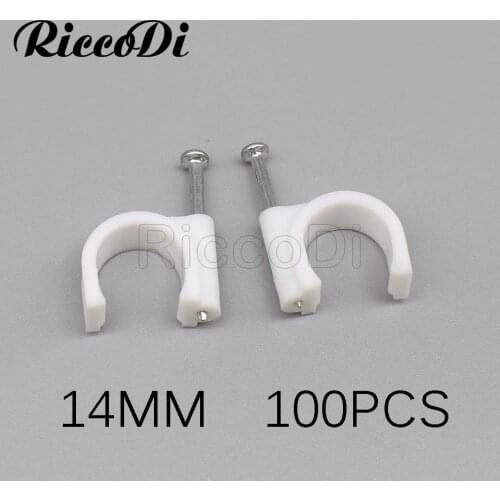 100pcs 14mm Round steel nail Cable Wire Wall Hanging Screw Clips