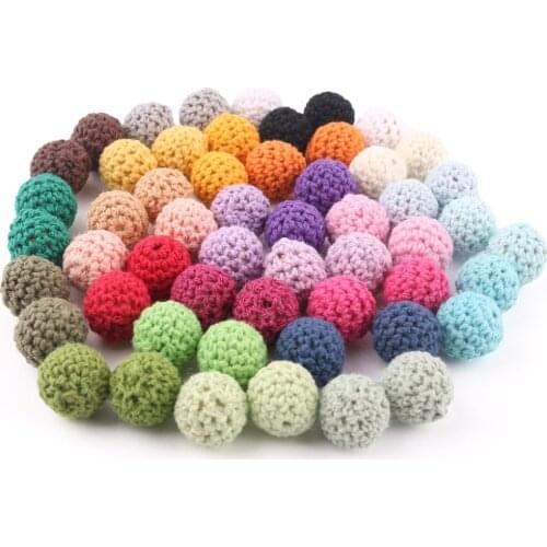 15pc 16MM Baby Teething Crochet Wooden Beads Cotton Round Bead Baby Teether For Pacifier ChainAccessories Baby Wooden Teether