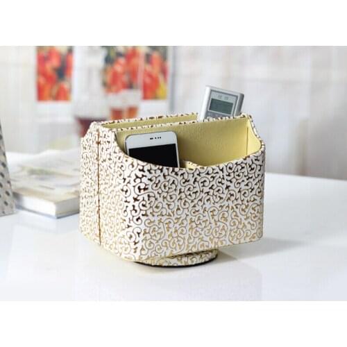 5-slot home rotating desktop leather storage box case household organizer containder for cosmetics tools 258A