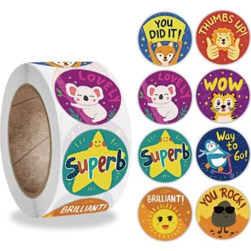 500 Pcs Reward Stickers Motivational Stickers Roll for Kids for School Reward Students Teachers Cute Animals Stickers Labels