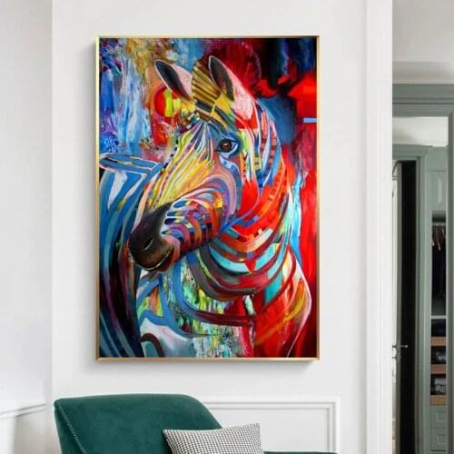 Abstract Zebra Graffiti Art Canvas Painting Colorful Animal Posters and Prints Wall Art Pictures for Living Room Home Decoration