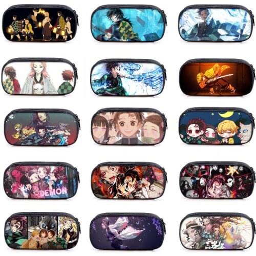 Devils Blade Tanjiro Anime Storage Bag Demon Slayer Kimetsu No Yaiba Double Zipper Wallet Stationery Box Student Pencil Case