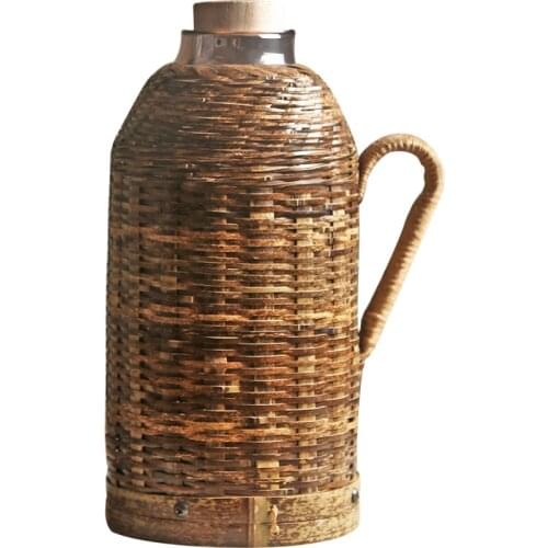 Handmade Retro Bamboo Boiling Kettle Household Stainless Steel Glass Liner Hot Water Thermos Bamboo Cover Shell Thermos Bottle