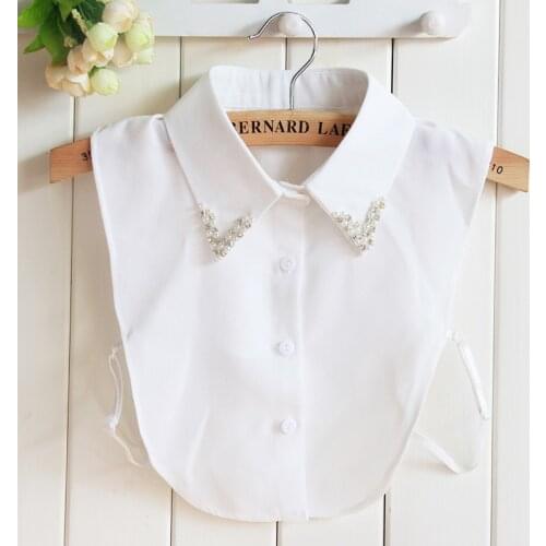 Womens Detachable White Collar Accessories Apparel Fake Collar Small Peter Pan Pearls Detachable White Faux Blouse Half Shirts