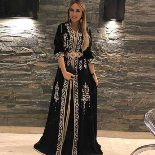 Party Dresses Black Evening 2021 Embroidery Sleeves Moroccan Caftan Prom Dress Women Night Wear Formal Gowns