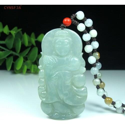 CYNSFJA Real Rare Certified Natural A Grade Burmese Jadeite Amulets Guanyin Jade Pendant Hand Carved High Quality Best Gifts