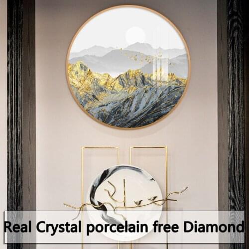 Canvas Painting Tea Room Home Decoration Mural Accessories Round Zen Lotus Buddhist Porch Wall-Mounted New Chinese Style