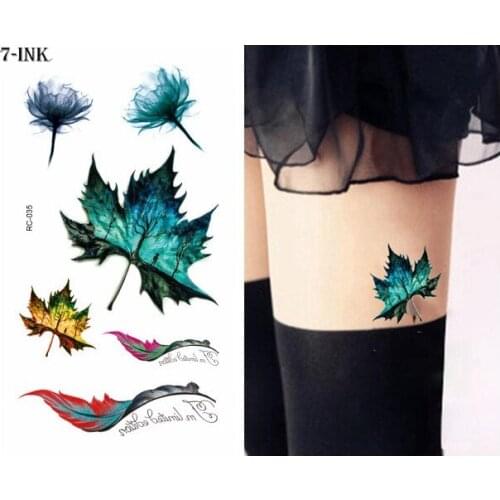 Water Transfer fake tattoo autumn yellow maple leaf flower tatoo Waterproof Temporary flash tatto for adults kids