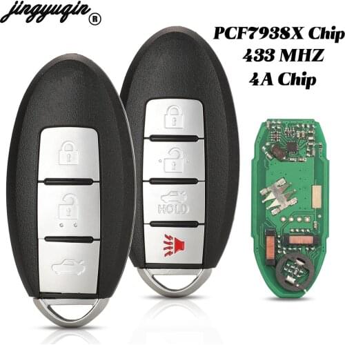 Jingyuqin 3/4 Buttons 433Mhz 4A PCF7938X Chip Smart Remote Control Car Key Fob For Nissan Teana 2016 Uncut Blade Replacement