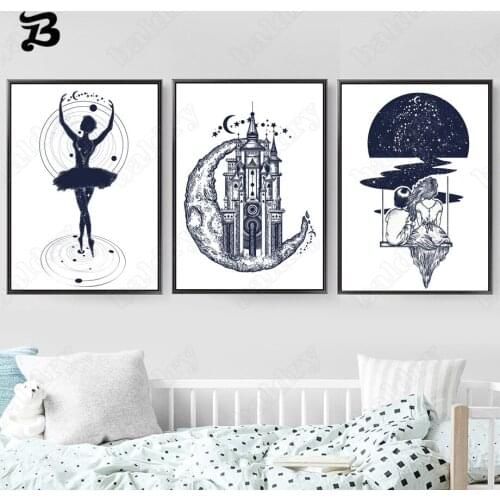 Canvas Painting for Living Room Abstract Castle and Ballet Girl Canvas Posters and Prints Wall Art Pictures for Home Wall Decor