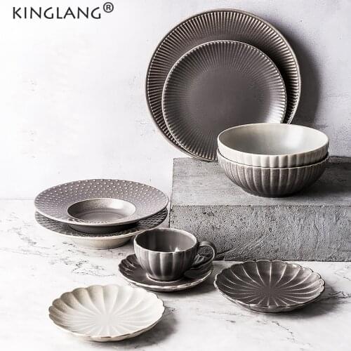 KINGLANG Nordic Style Ceramic Pasta Plate Soup Bowl Coffee Mug Set Salad Plate Steak Flat Plate Breakfast Plate Home Tableware