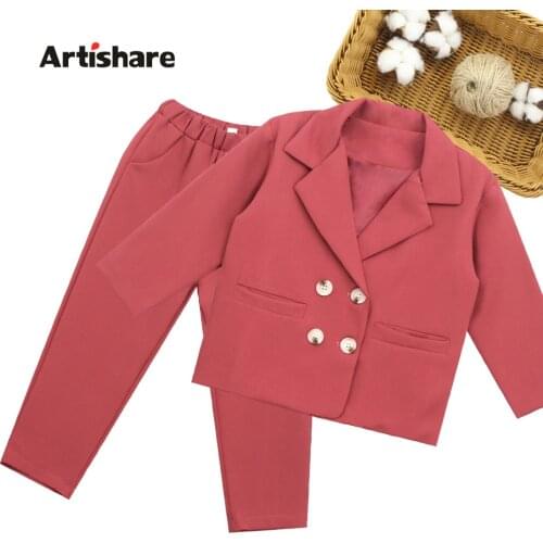 Girls Suit Set Solid Color Girls Outfits Outerwear + Pants Girls Clothes Set Teenage Childrens Suits 6 8 10 12 14 Year