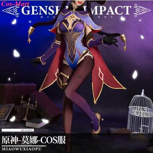 Hot Game Genshin Impact Mona Cosplay Costume Fashion Purple Jumpsuit Combat Uniform Female Role Play Clothing S-XL New Style