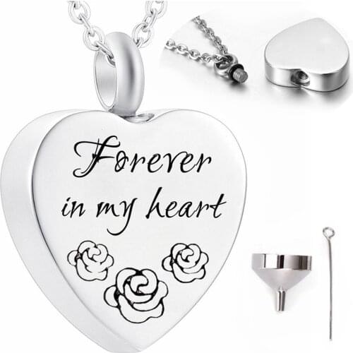 Love Heart URN Necklace Titanium Steel Carved Heart Pendant Necklace Memorial Jewelry with Fill Kit and Velvet Gift Bag