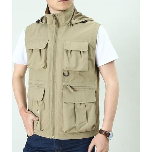 Men Casual Vest Loose Thin Summer Waistcoat Cargo Pockets Outwear Plus Size M-6XL