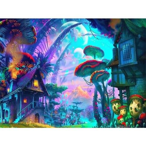 5D DIY Poured Glue Diamond Painting Kits Full Round With AB Drill Mushroom Forest Scene Embroidery Mosaic Home Decoration Gifts