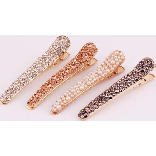 The new Korean version of the simple hairpin female hair ornaments inlaid imitation pearl duckbill folder clip wholesale