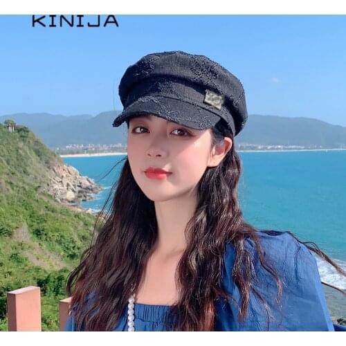 New Retro Berets For Womens Spring Summer Sunhat Net Female Navy Hat Fashionable Casual Octagonal Hat casual newsboy hat