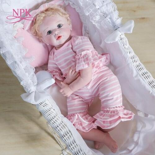 NPK 55CM new design pinky baby girl very realitic hand detailed paiting collectible reborn bebe doll hand rooted hair