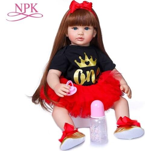 NPK 60CM hand made baby girl doll Boneca Reborn toddler baby girl doll Soft Silicone cloth body Lifelike Bebe doll Reborn
