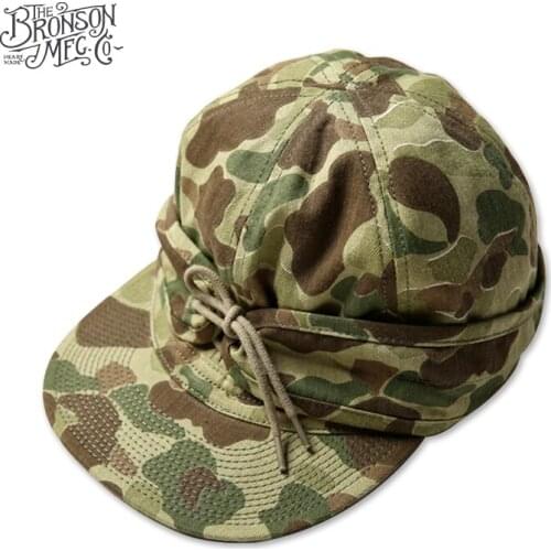 Bronson Outdoors Hunting Cap 10oz HBT Railway Kromer Hat Mens Jungle Camo Ear Flaps Hats
