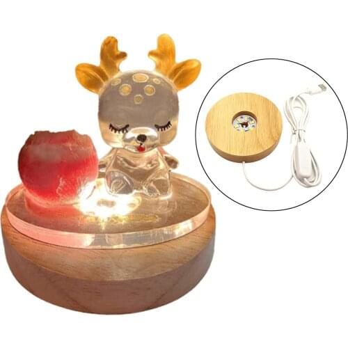 LED Lamp Base, 70mm Wooden Lights Display Base USB Lamp Base Stand for 3D Crystal Ball Jewelry Glass Resin Art Vase Acrylic