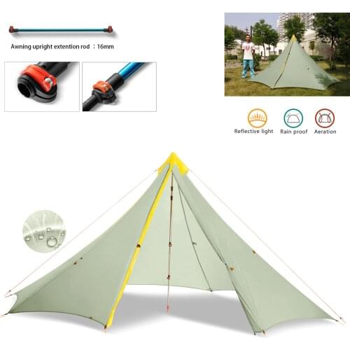 Ultralight 2-4 Person 680g Outdoor Camping Tent 20D Nylon 2-side Silicone Coated Rodless Pyramid Flysheet 4 Season 2 Window Tent