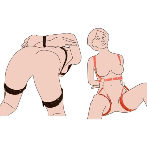 Couples Sex Leather SM Bondage Gear Erotic Bdsm Harness Open Leg Strap Sex Handcuffs Adult Sex Toys for Women Men Sex Slut Games