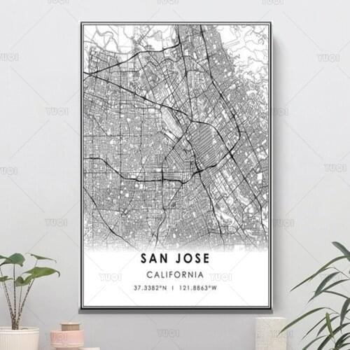 San Jose map print poster canvasWorld CityMap Black White MapPoster Picture Art Canvas Painting