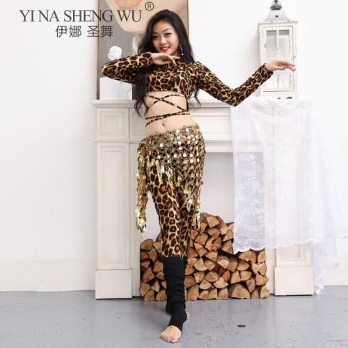 New Womens Belly Dance Dance Leopard Practice Clothes Sexy Hollow Trousers Tops Profession Dance Hip Scarf Bellydance Costume