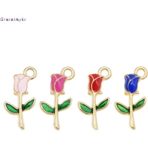 8Pcs enamel flower charms rose flower jewelry Zinc Alloy Jewelry Making Bracelet/Necklace/Earing Fashion Jewelry Women Accessory
