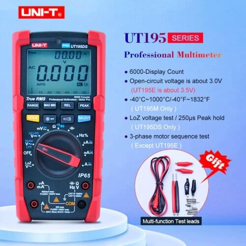 UNI-T UT195E/UT195M/UT195DS Industrial Waterproof Multimeter Auto Range True rms AC DC Current Voltage With LoZ ACV Duty ratio