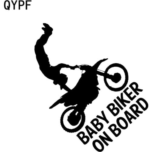 QYPF 13.2CM*15CM BABY BIKER ON BOARD Vinyl Car Motorcycle Sticker Decal Black Sliver C14-0248