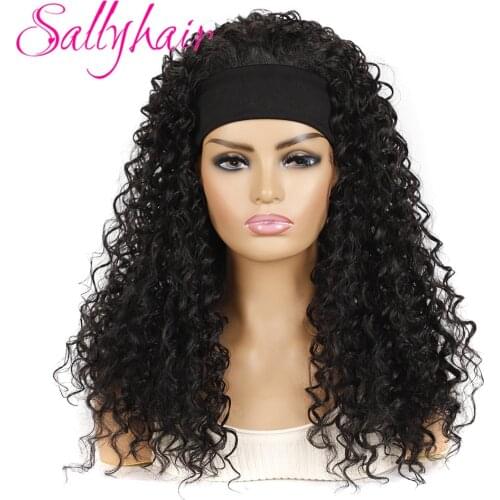 Sallyhair Synthetic Afro Deep Wave Long Hairband Wigs High Temperature Fluffy Natural Black Color 18inch Curly Wig