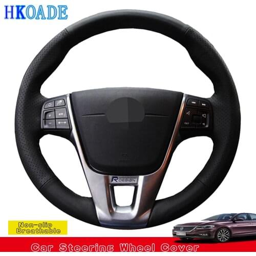 DIY Hand-stitched Black Soft Genuine Leather Car Accessories Steering Wheel Cover For Volvo V40 XC60 S60 LV60 S80L Special