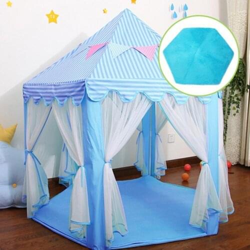 Hexagonal Soft Plush Kids/Baby Playhouse Tent Carpet Children Bedroom Floor Cushion - Blue