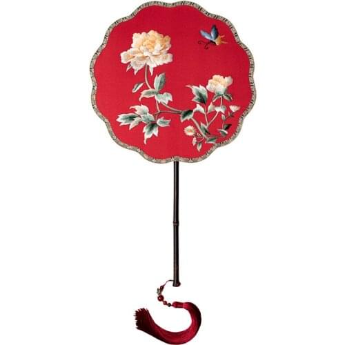 Antique Fan Wedding Tassel Double-Sided Embroidery Spotted Bamboo Handmade Embroidery Double-Sided Palace Fan Embroidery