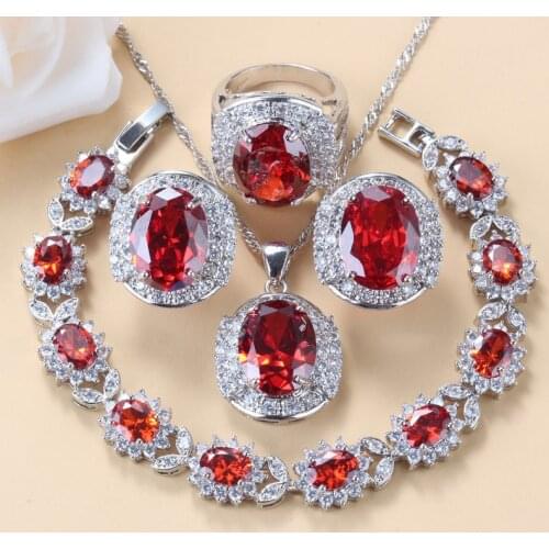 Bridal Big Jewelry Sets Natural Red Garnet Necklace And Earrings Silver 925 Wedding Costume Jewelry For Women Gift Box
