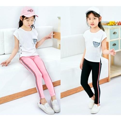 Candy Colour Skinny Slim Girls Pencil Pants Side Strip Ribbon Pocket Decoration Bottoming Children Trousers Cut Neatly Pants