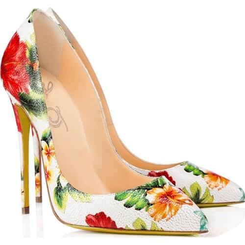 Wed2021 Retro Seasons Four Colour Printing Genuine Leather Single Shoe Ma'am Commute Ol One Pedal High-heeled Shoes