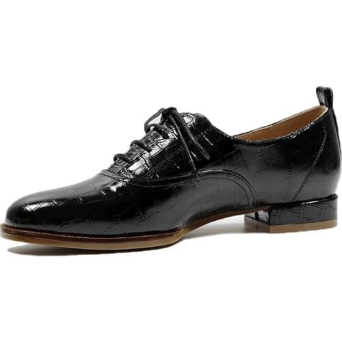 MORDOAN Oxfords Women Genuine Cow Leather Wingtip Lace-Up Closure Ladies Brogue Flat Derby Shoes Womens Shoes