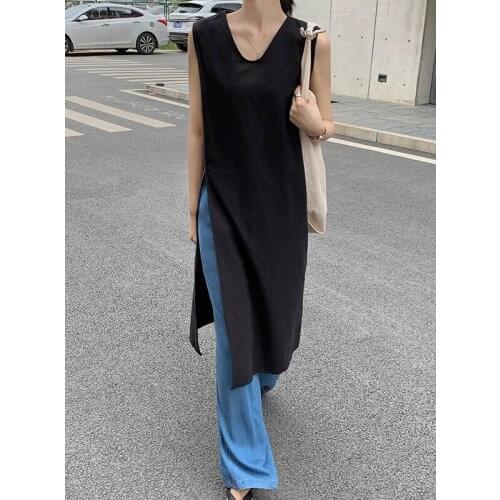 Summer 2021 Maxi Long A Line Dress Women High Waist V Neck Sleeveless Sweater Dresses Sweet Tank Vest Dress Robe Vestidos